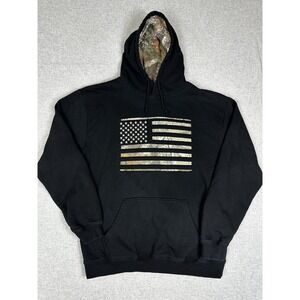 Buck Wear Pullover 3D Hoodie Mens XL Black Camo American Flag Sweatshirt Hunting